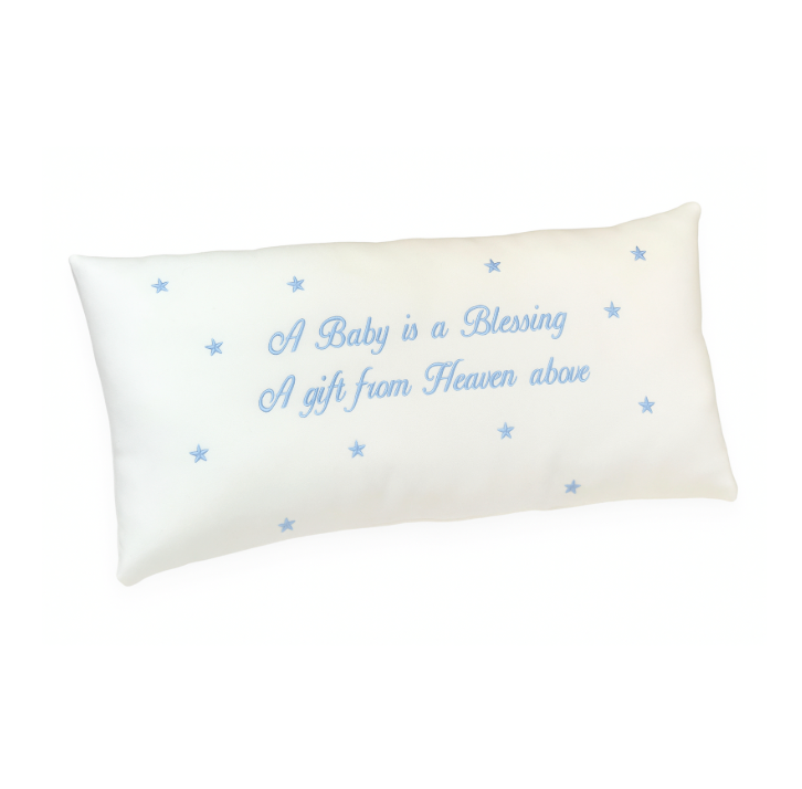 Baby is a Blessing Pillow, White with Blue