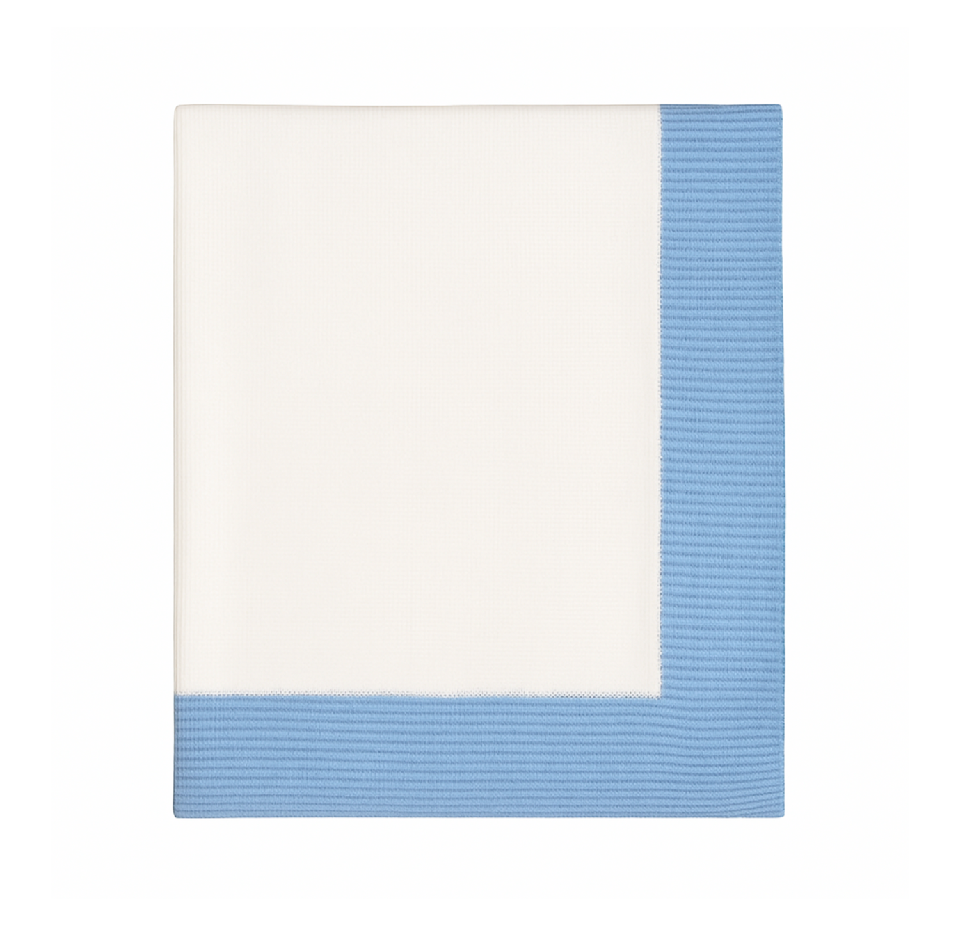 Jersey Knit Blanket with Contrast Rib Border, White with Blue