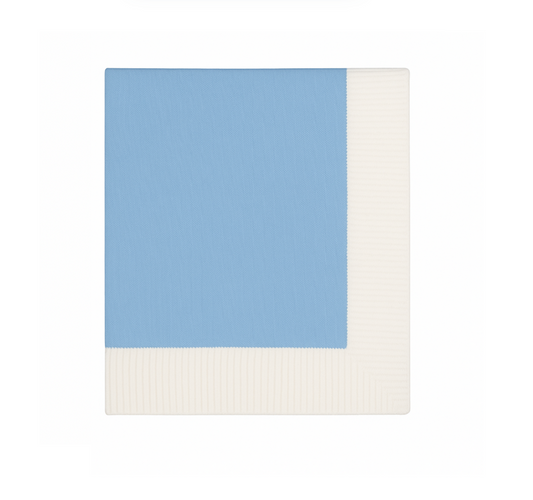 Jersey Knit Blanket with Contrast Rib Border, Blue with White