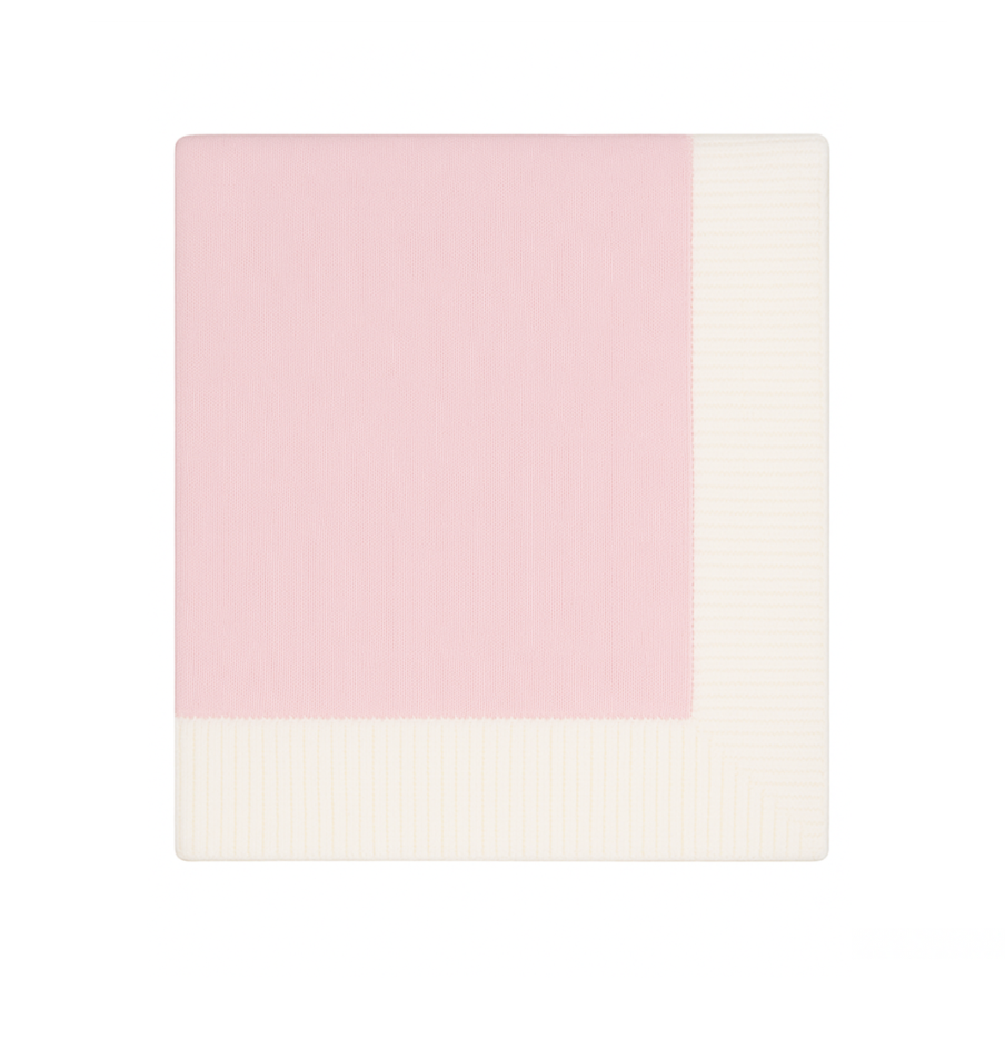 Jersey Knit Blanket with Contrast Rib Border, Pink with White