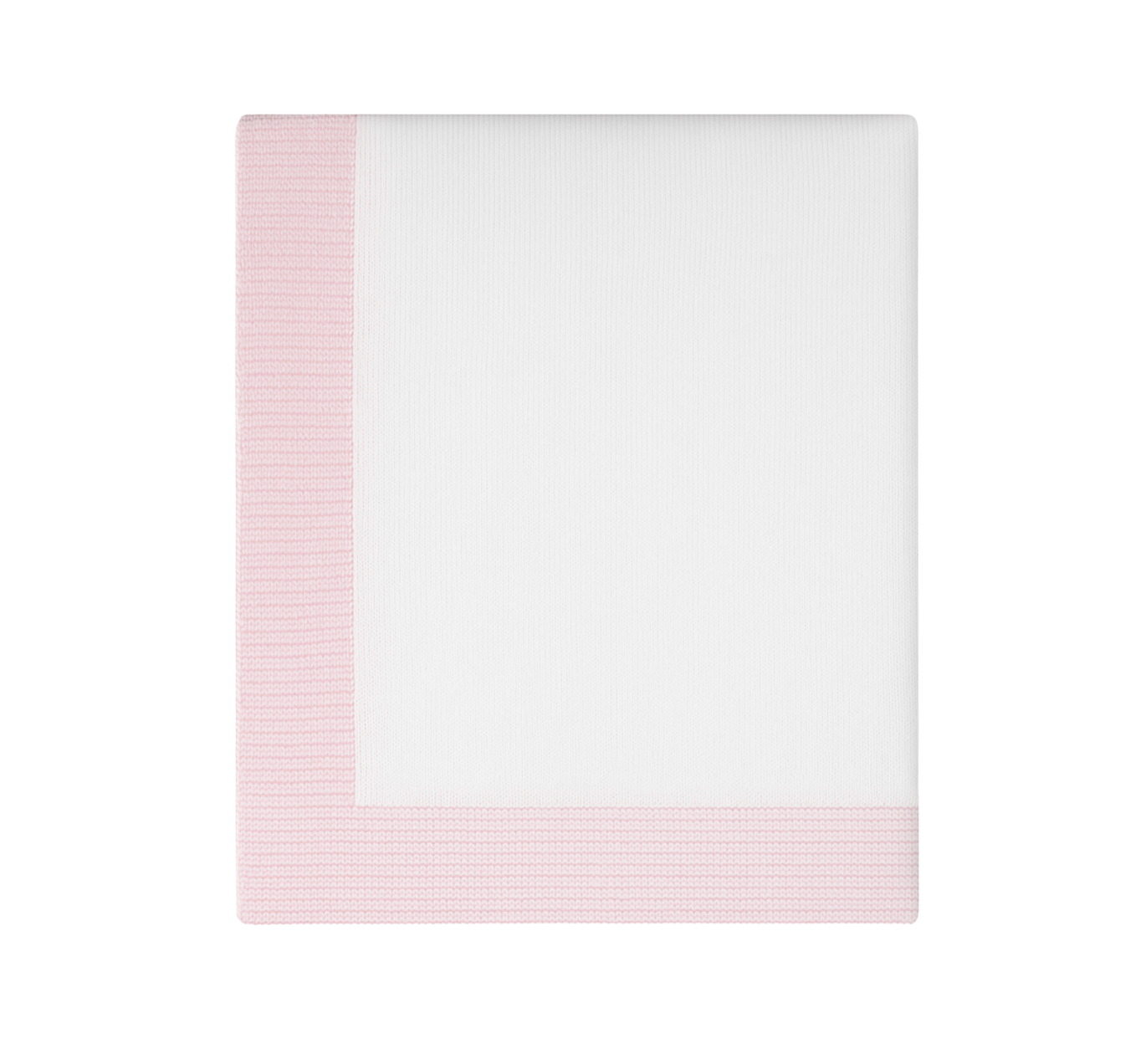Jersey Knit Blanket with Contrast Rib Border, White with Pink