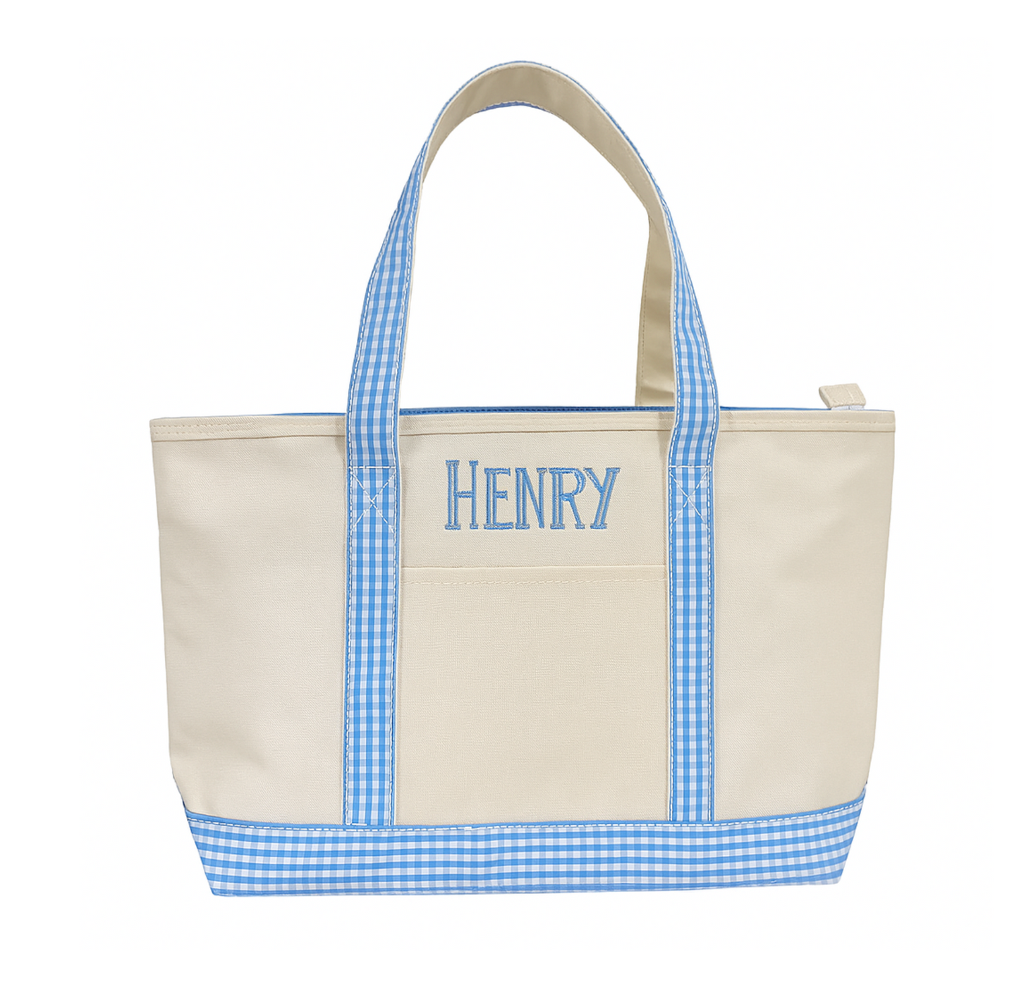 Medium Tote, Gingham Sky Blue Trim