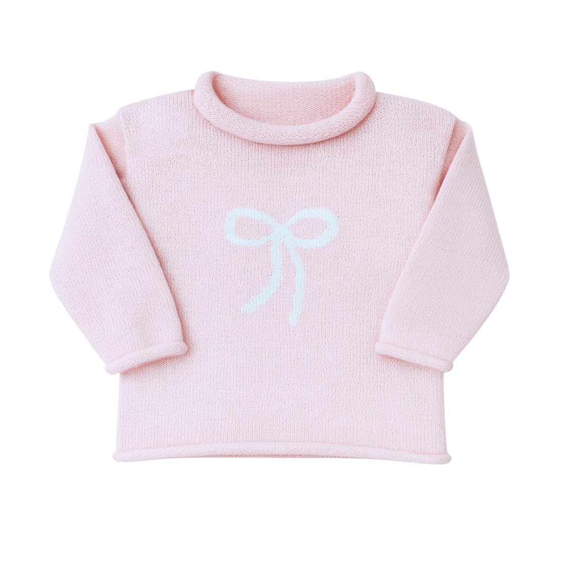 Rollneck Light Pink Sweater with White Bow