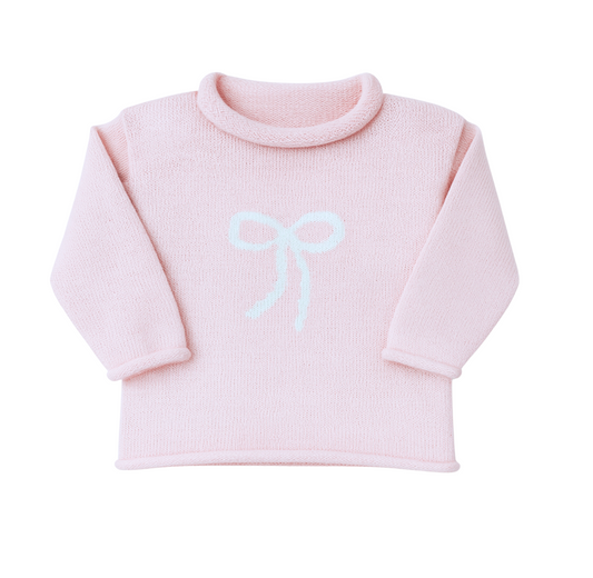 Rollneck Light Pink Sweater with White Bow