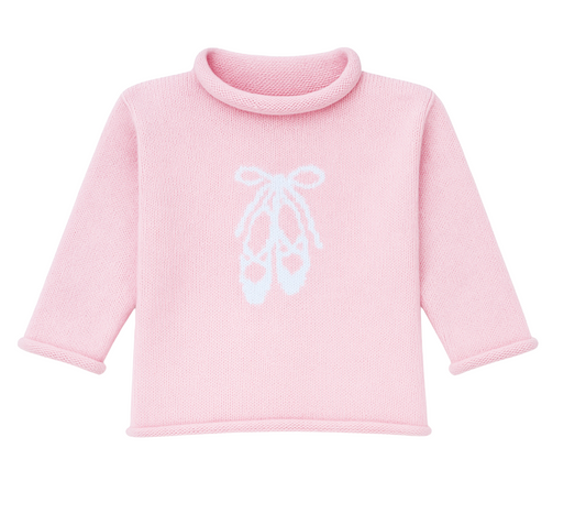 Rollneck Pink Sweater with Ballet Slippers