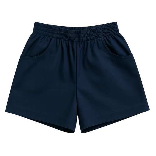 Boy's Twill Shorts with Pockets, Navy (Shorter Version)