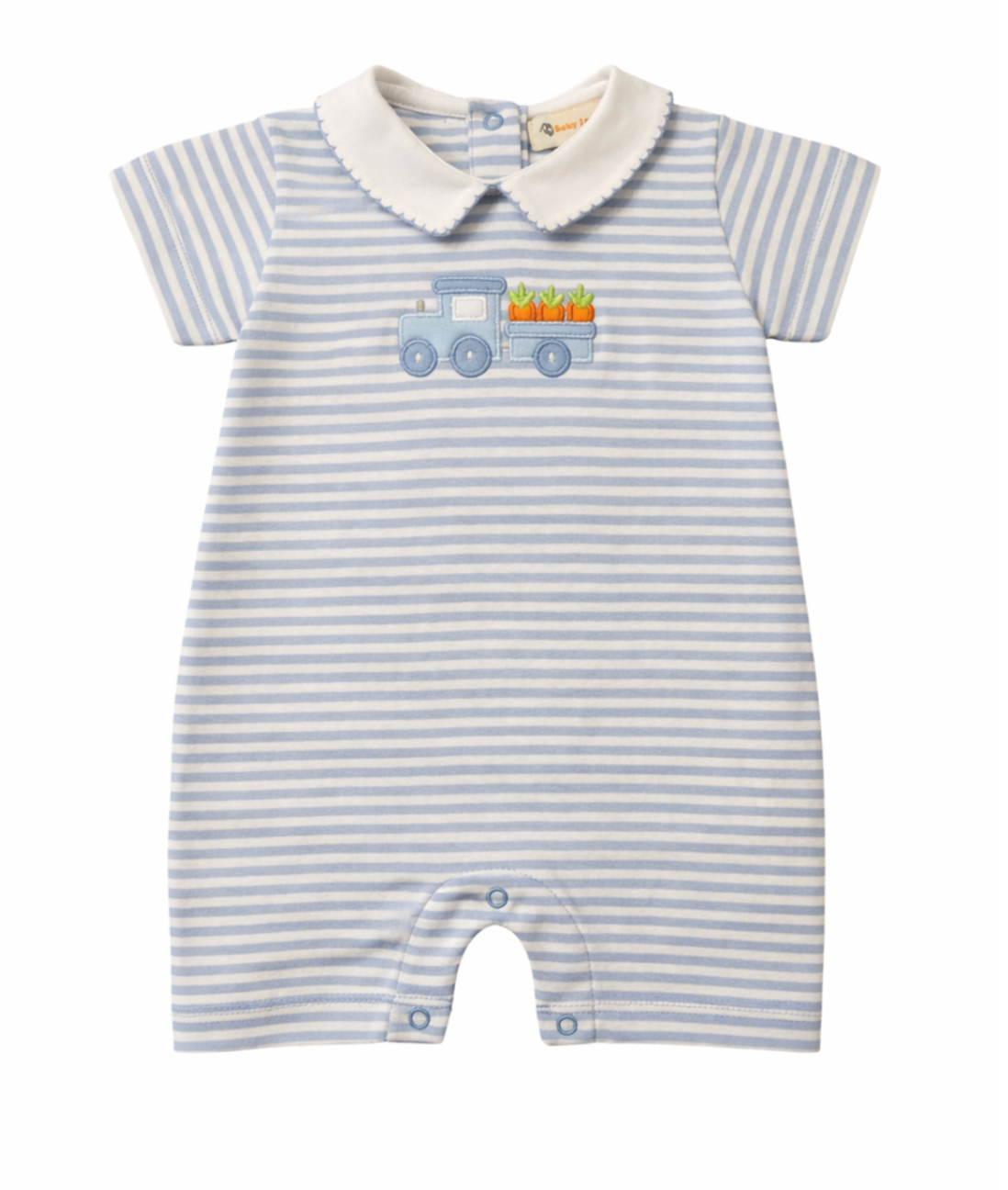 Boy's Blue Striped Collared Carrot Train Romper
