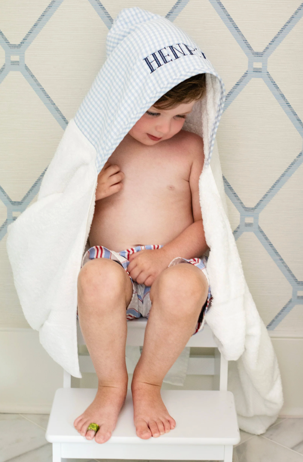 Kiddo Hooded Towel, Blue Check