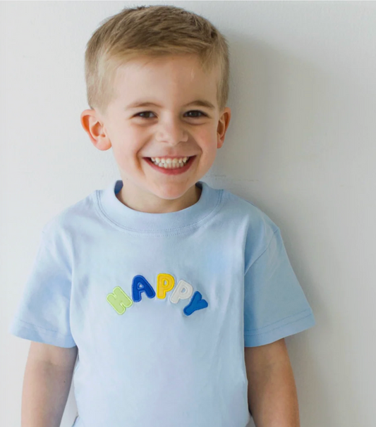 Short Sleeve Applique T-Shirt, Happy