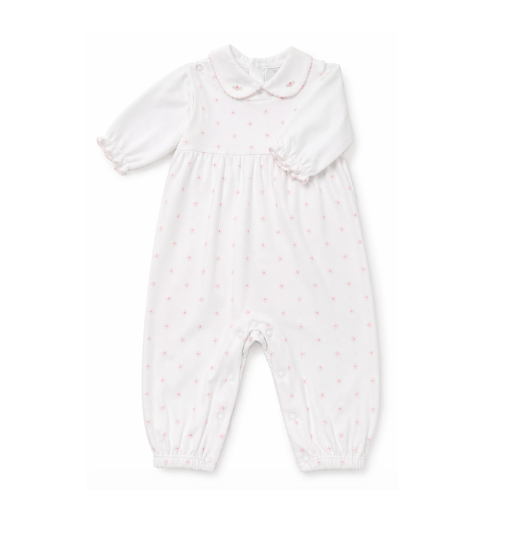 Pink Flower Print Knit Overall & Onesie Set