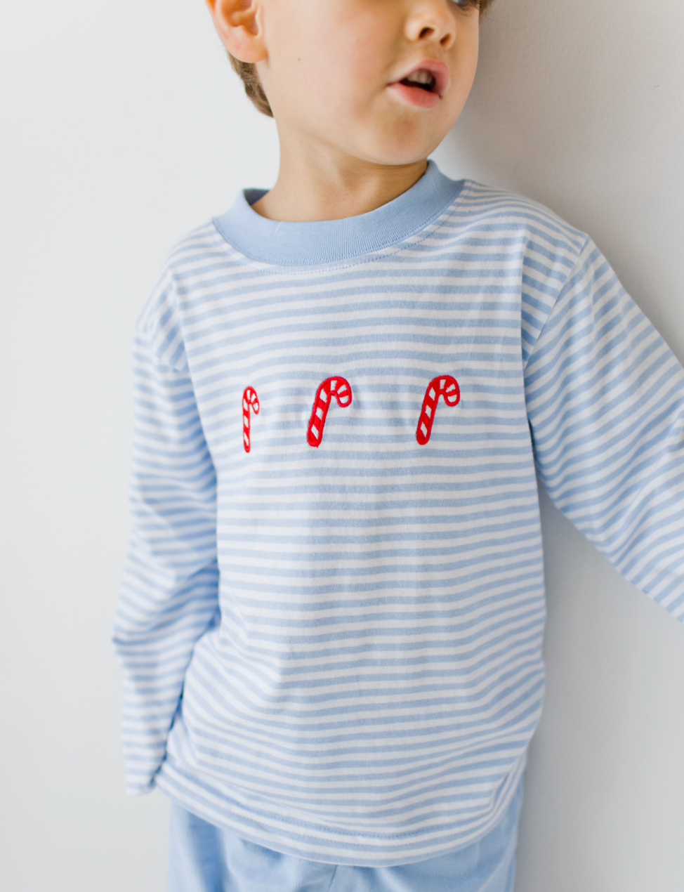 Long Sleeve Applique Striped T-Shirt, Candy Canes