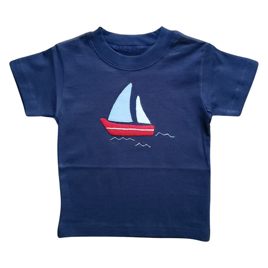 Boy's Short Sleeve Sailboat Applique Dark Royal T-Shirt