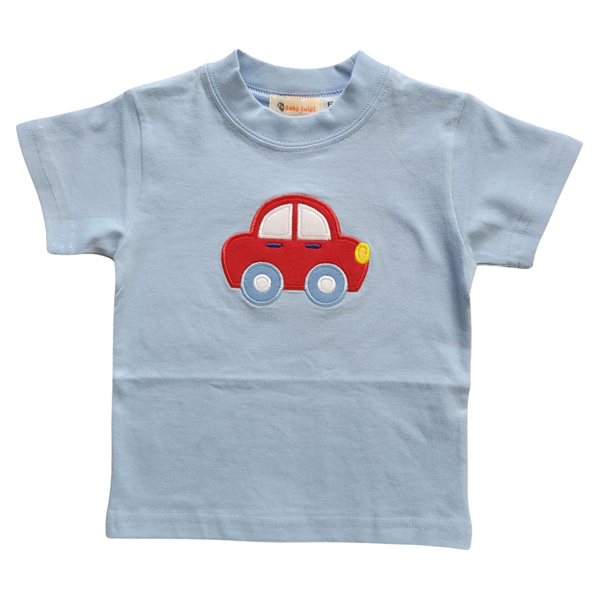 Baby blue and red t sale shirt