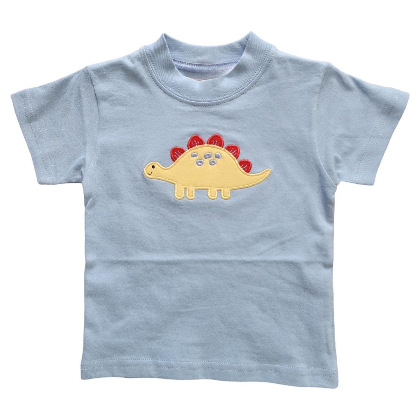 Boy's Short Sleeve Yellow Stegosaurus Applique Blue T-Shirt