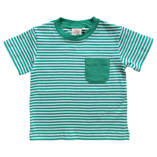 Boy's Short Sleeve Green Stripe T-Shirt with Pocket