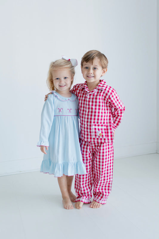 Girl's Candy Cane Blue Gingham Nightgown