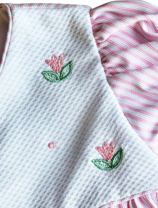 Tulip Embroidery Pink Stripe Pique Bubble