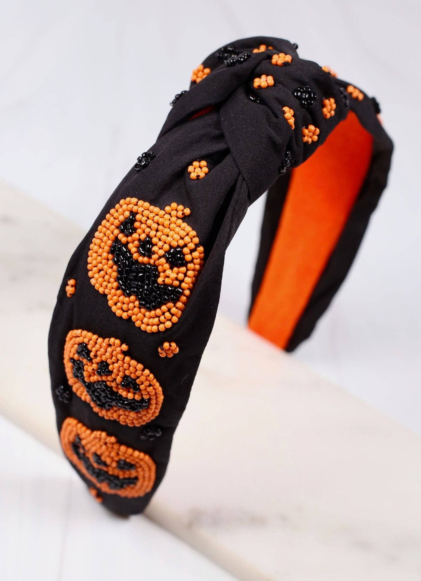 Jack o Lantern Beaded Headband, Black