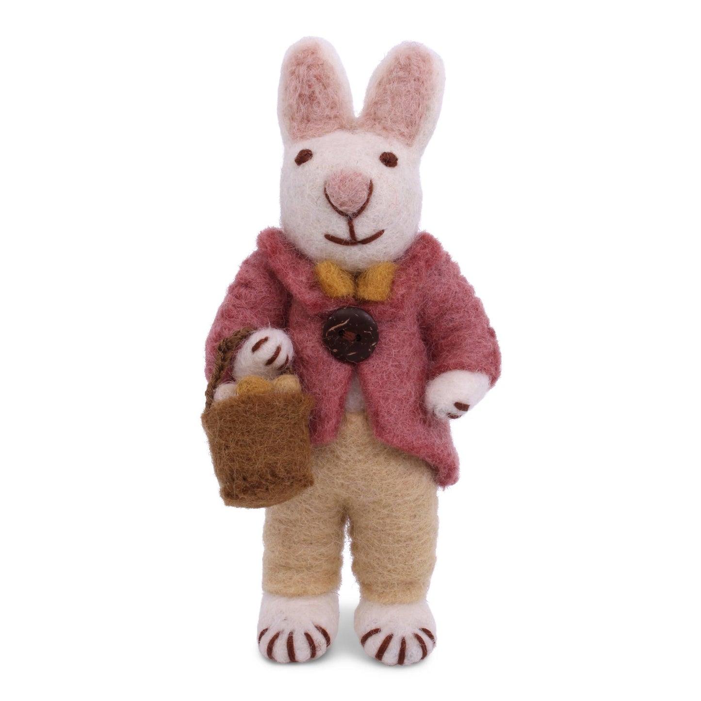 White Bunny w/Jacket, Butterfly & Egg Basket with String - verified