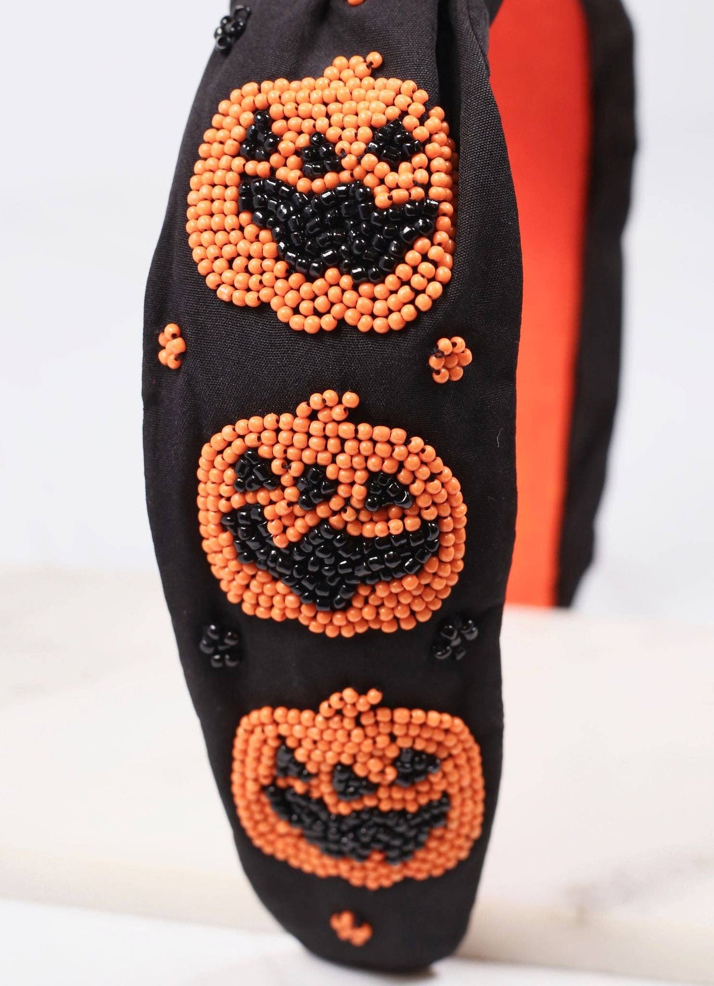 Jack o Lantern Beaded Headband, Black