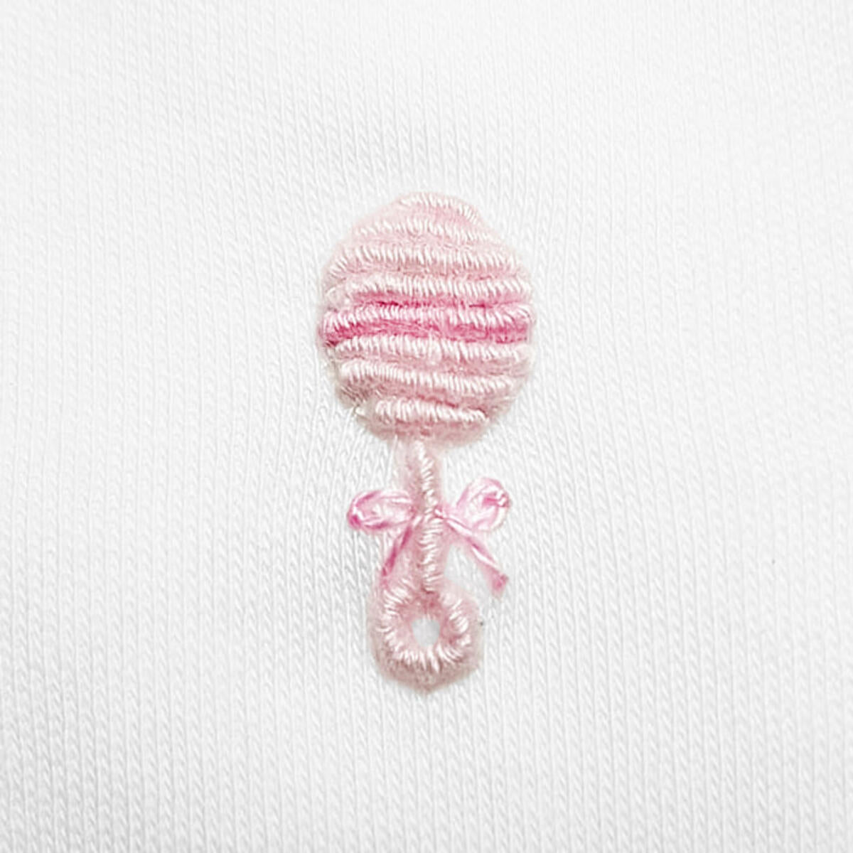 Baby Bib, 2 Pink Embroidered Rattles