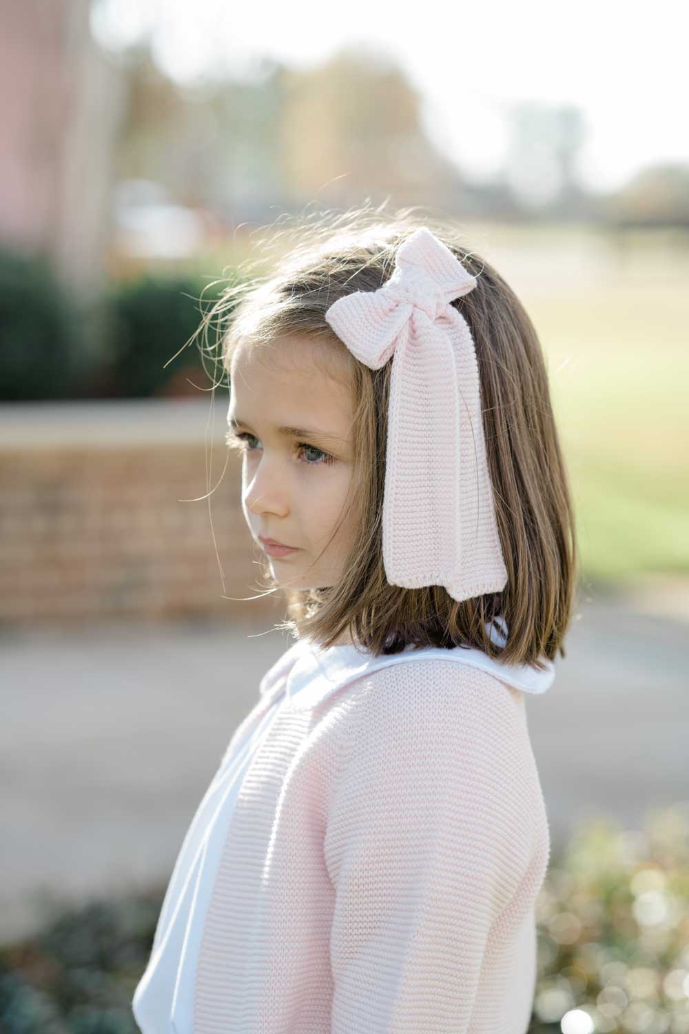 Chic Knit Long Tail Hair Bow, Baby Pink