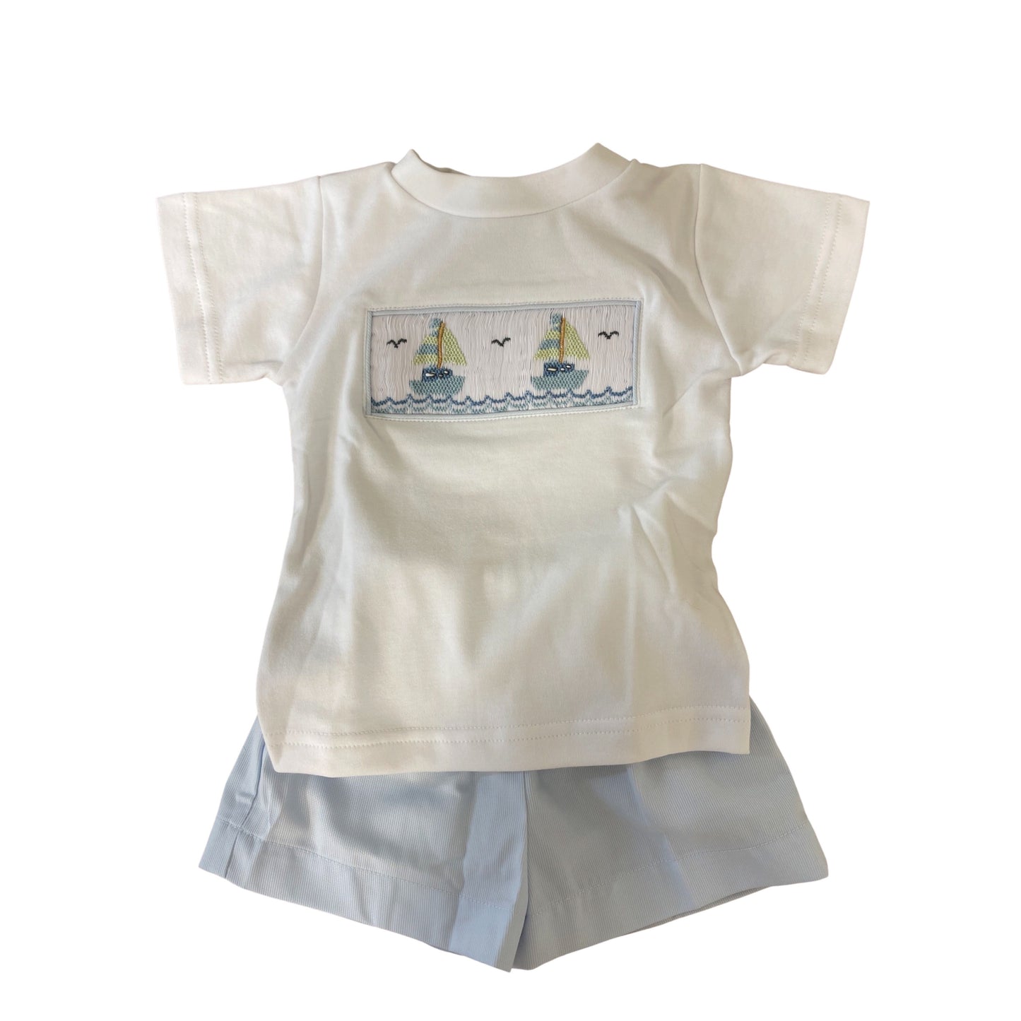 Boy's Two Piece Smocked Sailboat Short Set