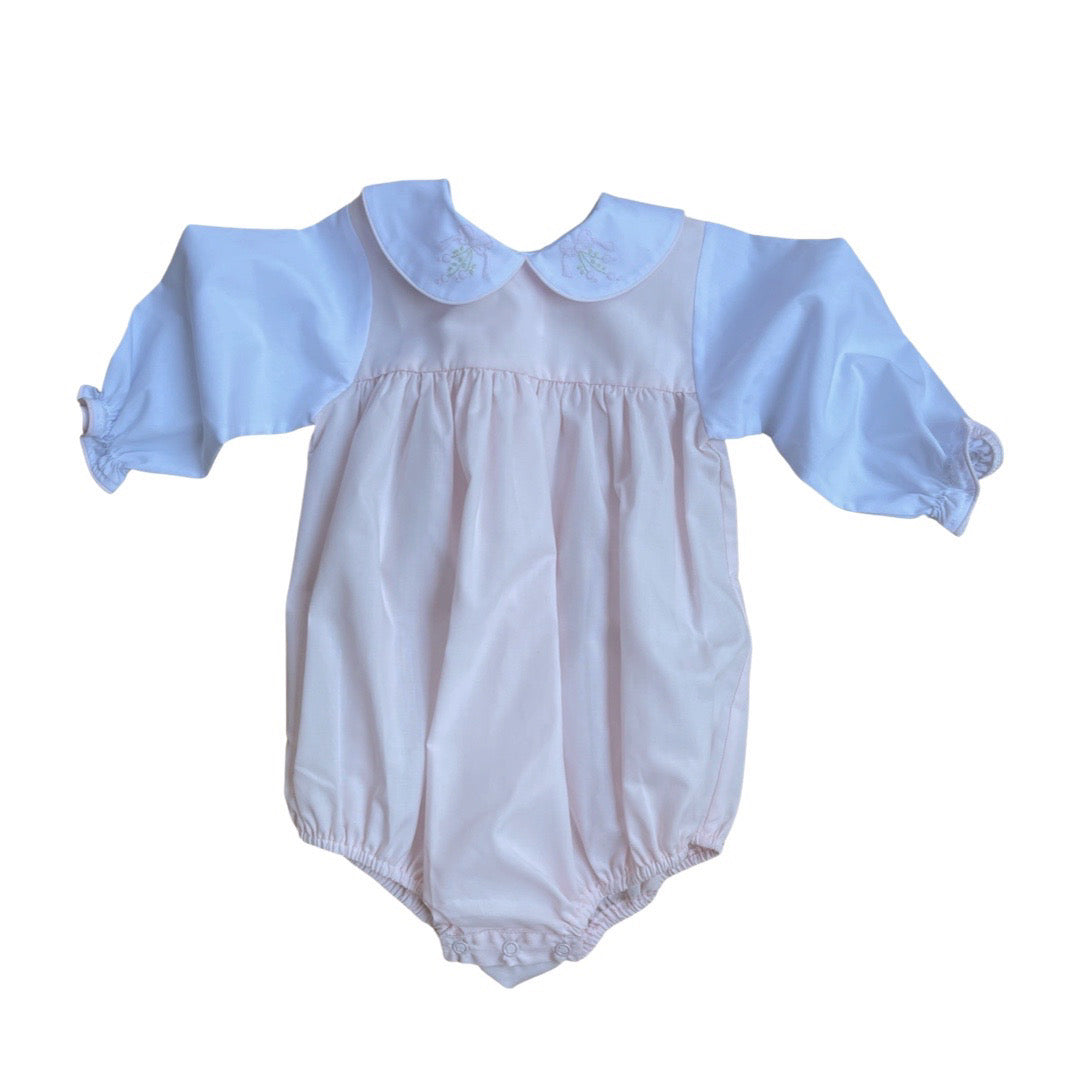 Long Sleeve Collared Bubble with Bow Embroidery