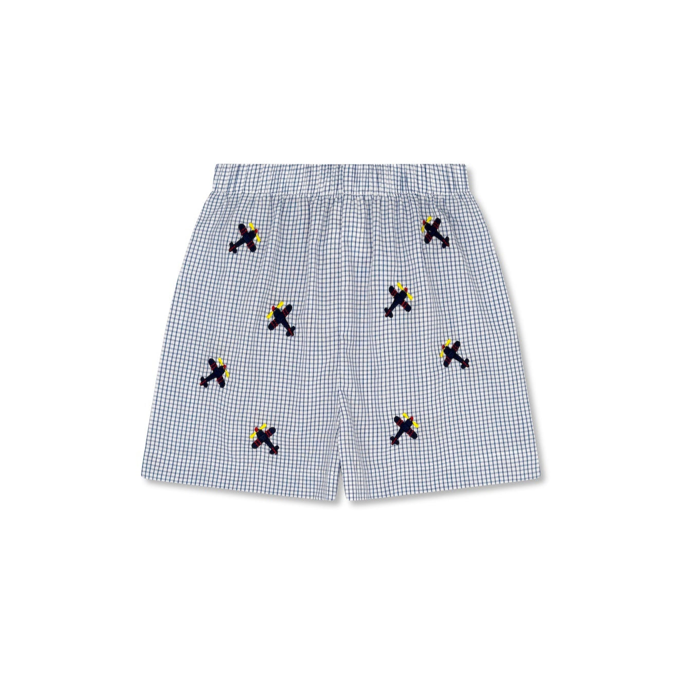 Navy Windowpane Airplane Embroidery Jackson Shorts
