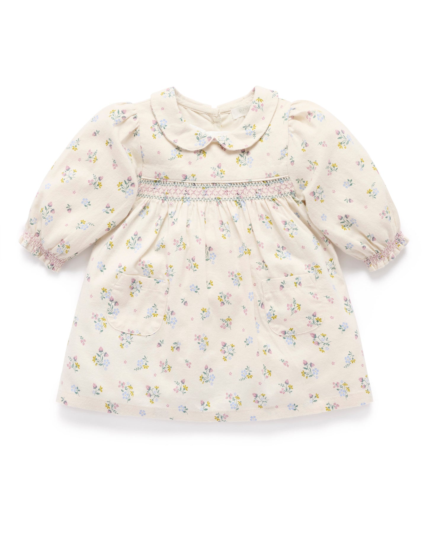 Smocked Floral Flannel Collared Dress