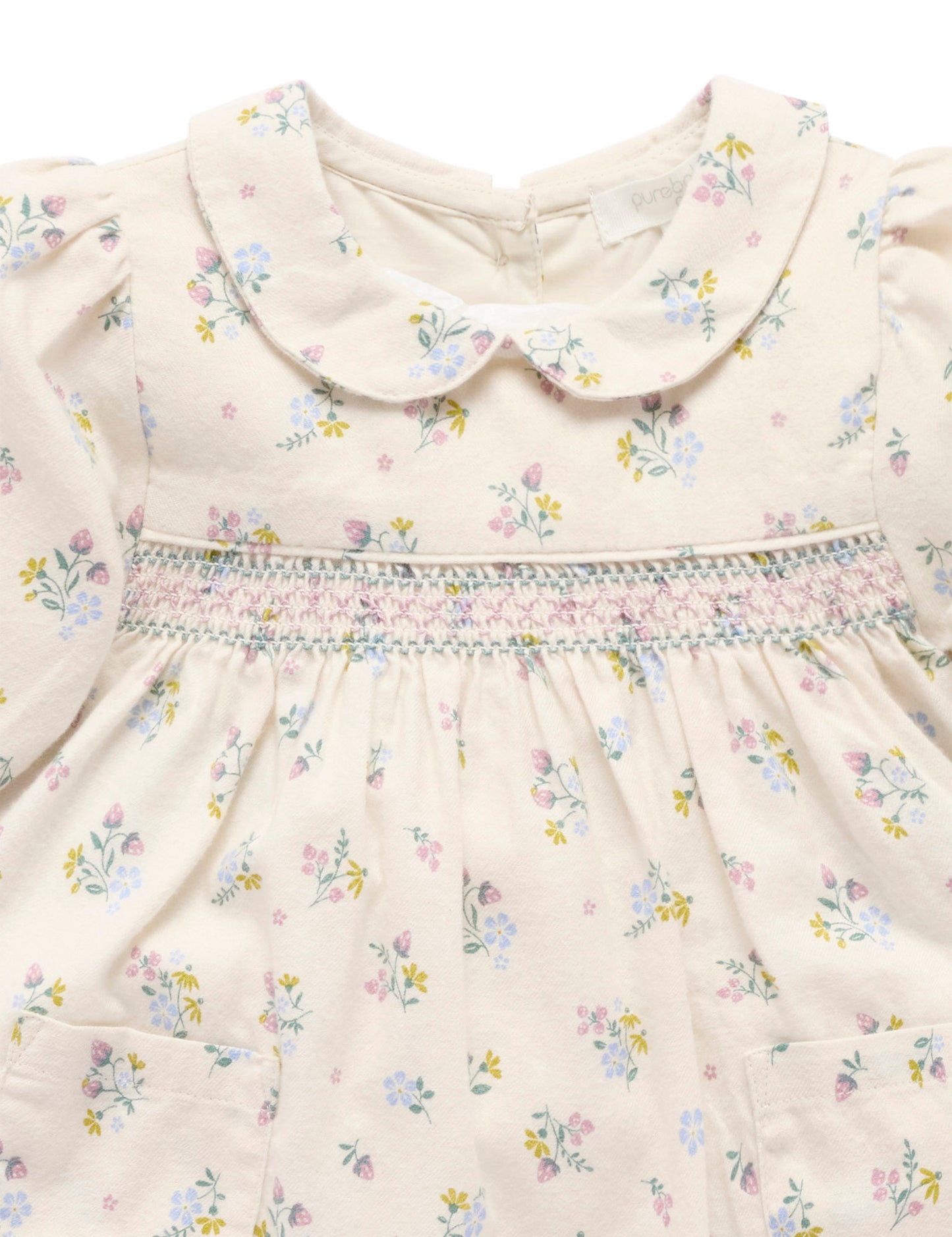 Smocked Floral Flannel Collared Dress