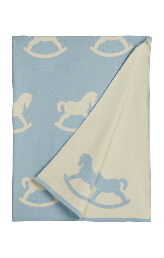 Nursery Blanket - Blue Rocking Horse