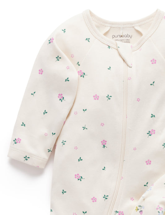 2 Piece Set, Floral Zippered Footies