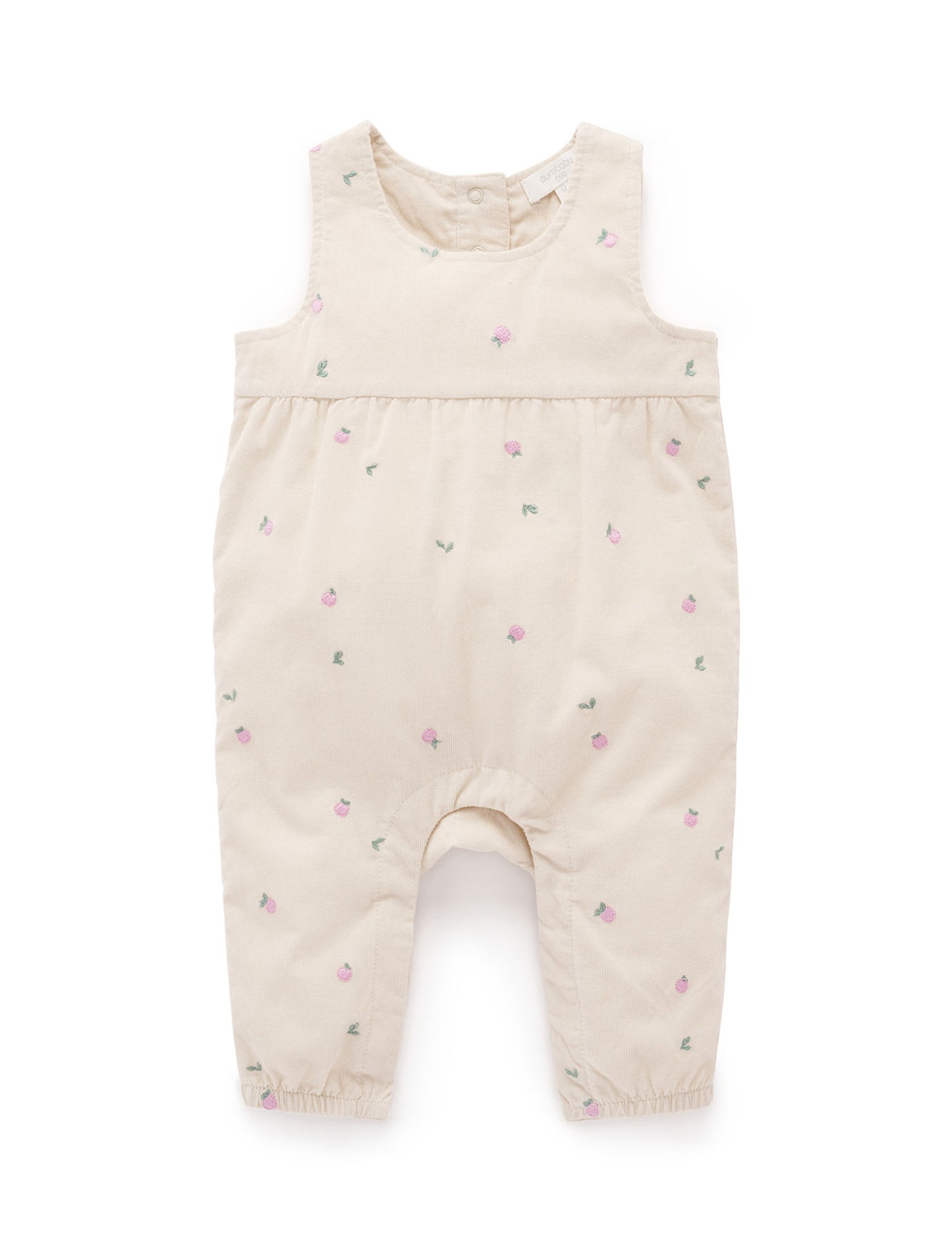 Cream Flower Embroidered Corduroy Romper