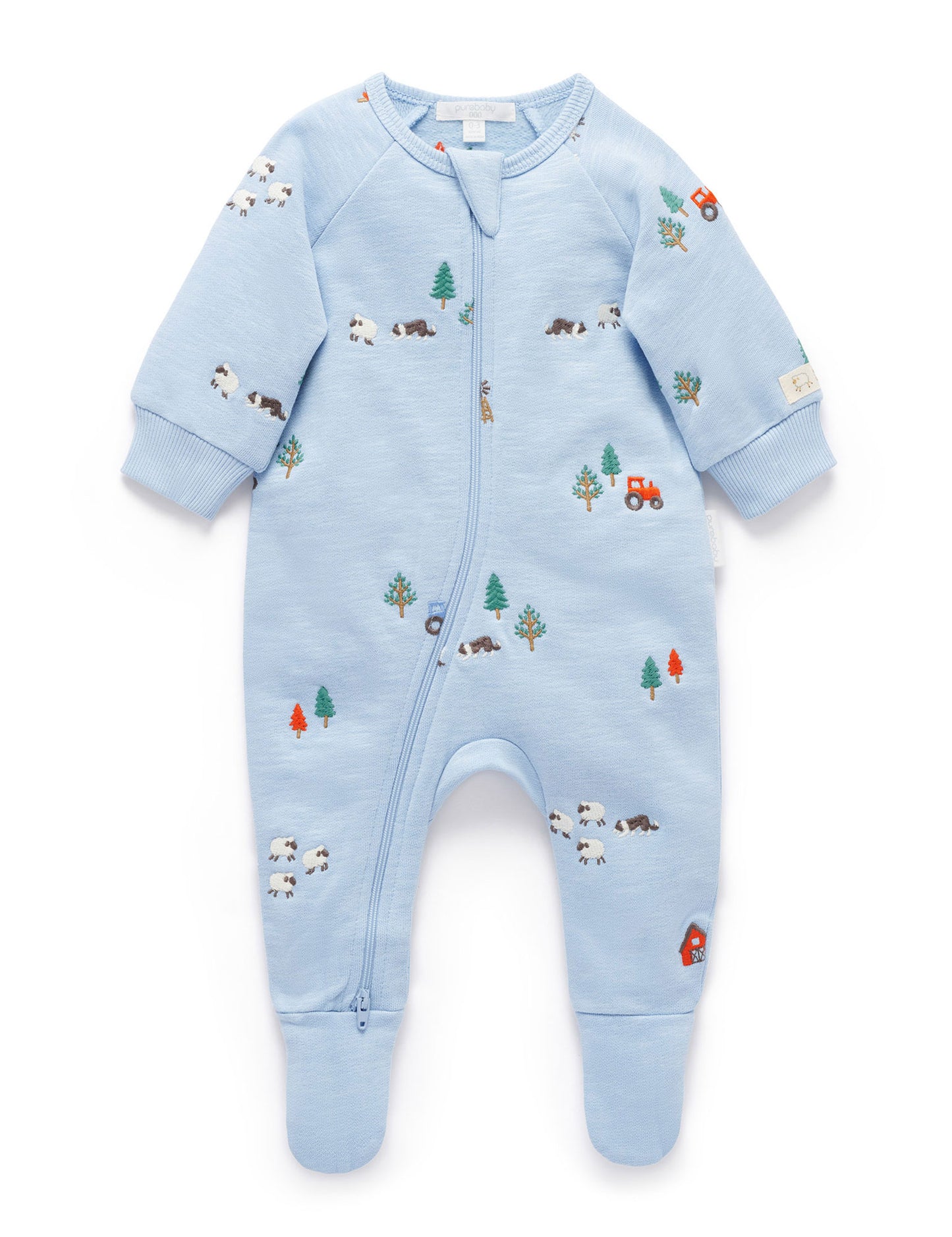 Blue Embroidered Farm Fleece Growsuit