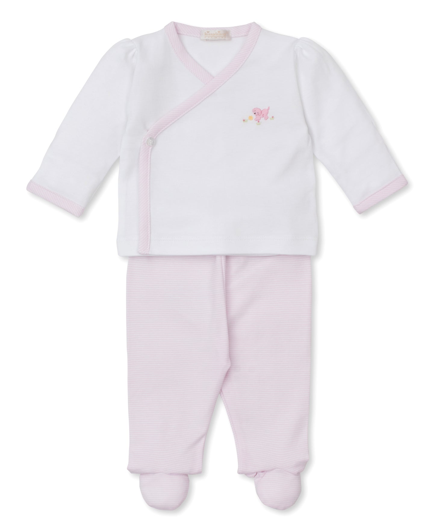 Footed Pant Set with Hand Embroidered Pink Premier Playful Pups