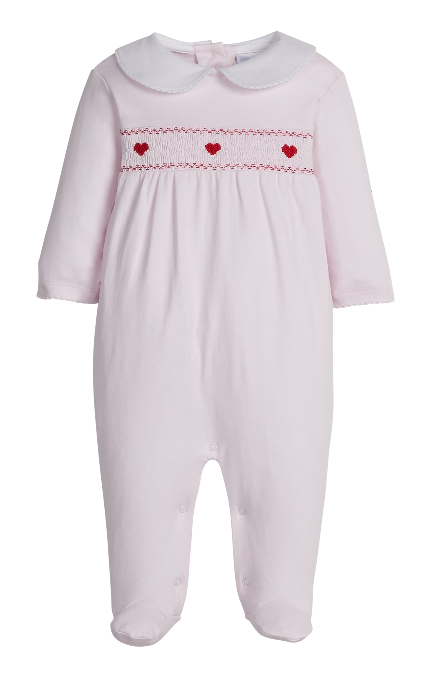 Smocked Footie - Pink Hearts