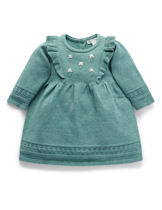 Primrose Aqua Green Embroidered Knitted Dress