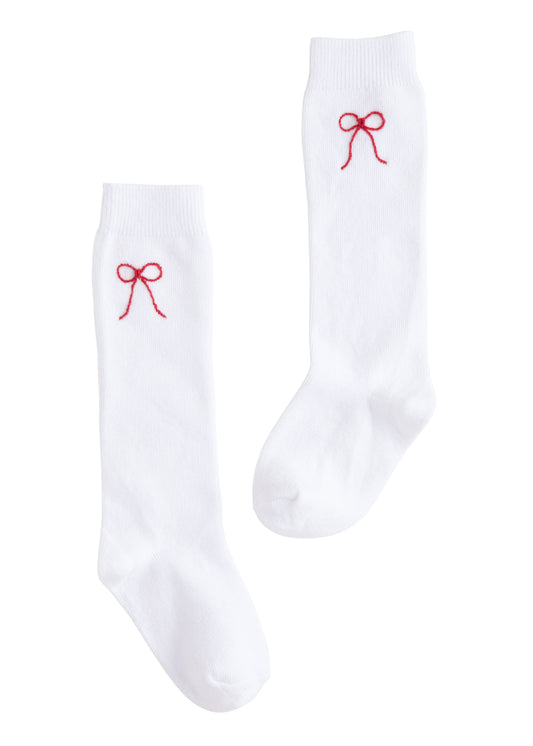 Holiday Bow Knee High White Socks