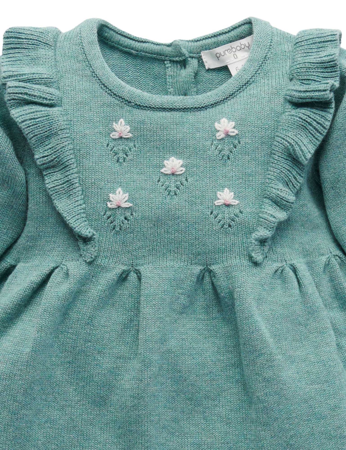 Primrose Aqua Green Embroidered Knitted Dress