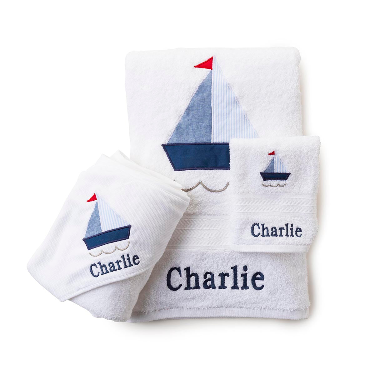 3 Piece Bath Towel Set, Sailboat