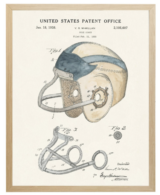 Framed Art, Football Helmet Patent