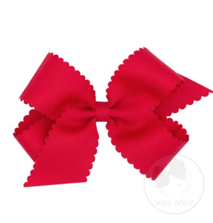 Medium Scallop Hair Bow, Red