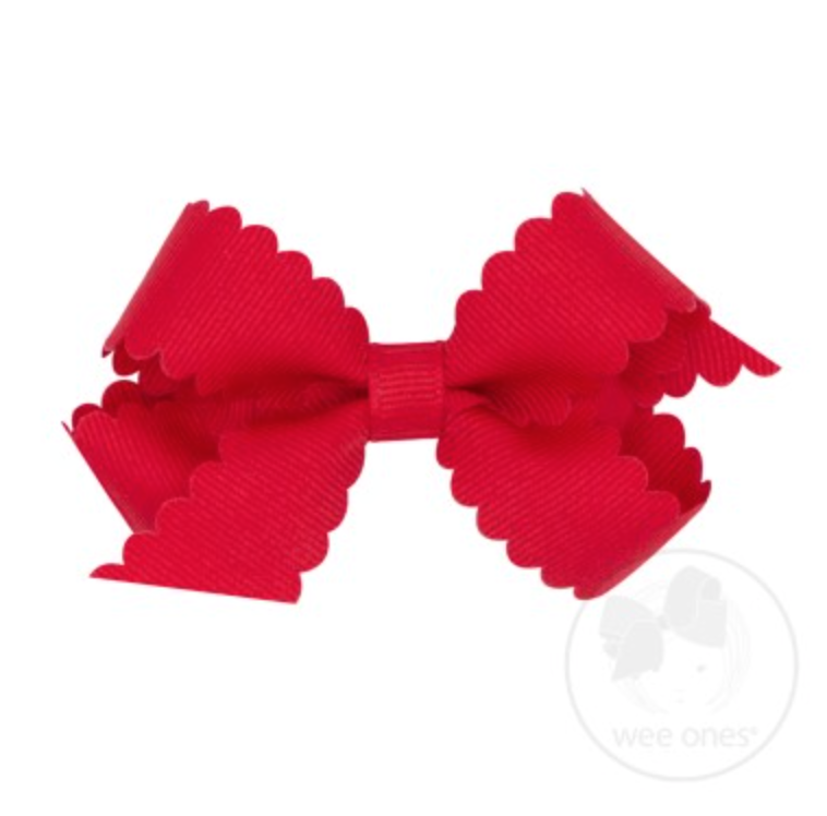 Mini Scallop Hair Bow, Red