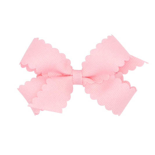 Mini Scallop Hair Bow, Light Pink