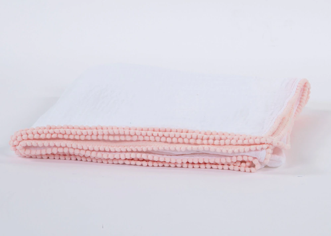 Muslin Swaddle, White with Pink