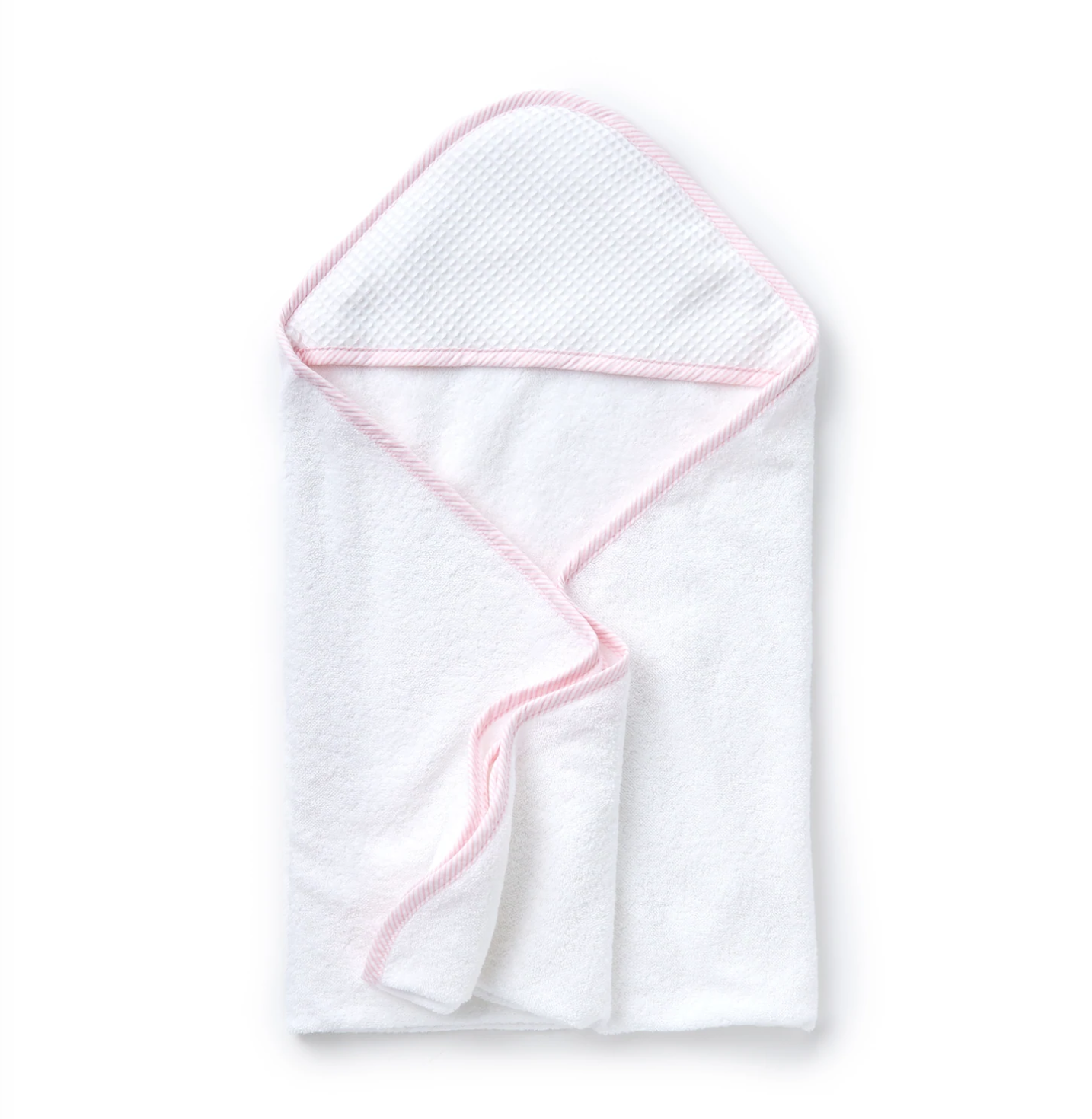 Hooded Towel, Pink Seersucker Trim