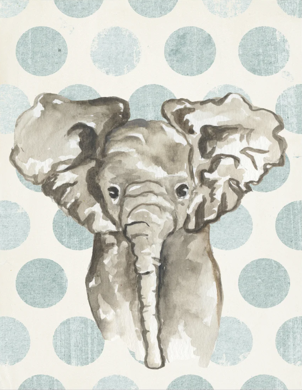 Framed Art, Watercolor Baby Elephant on Blue Dot