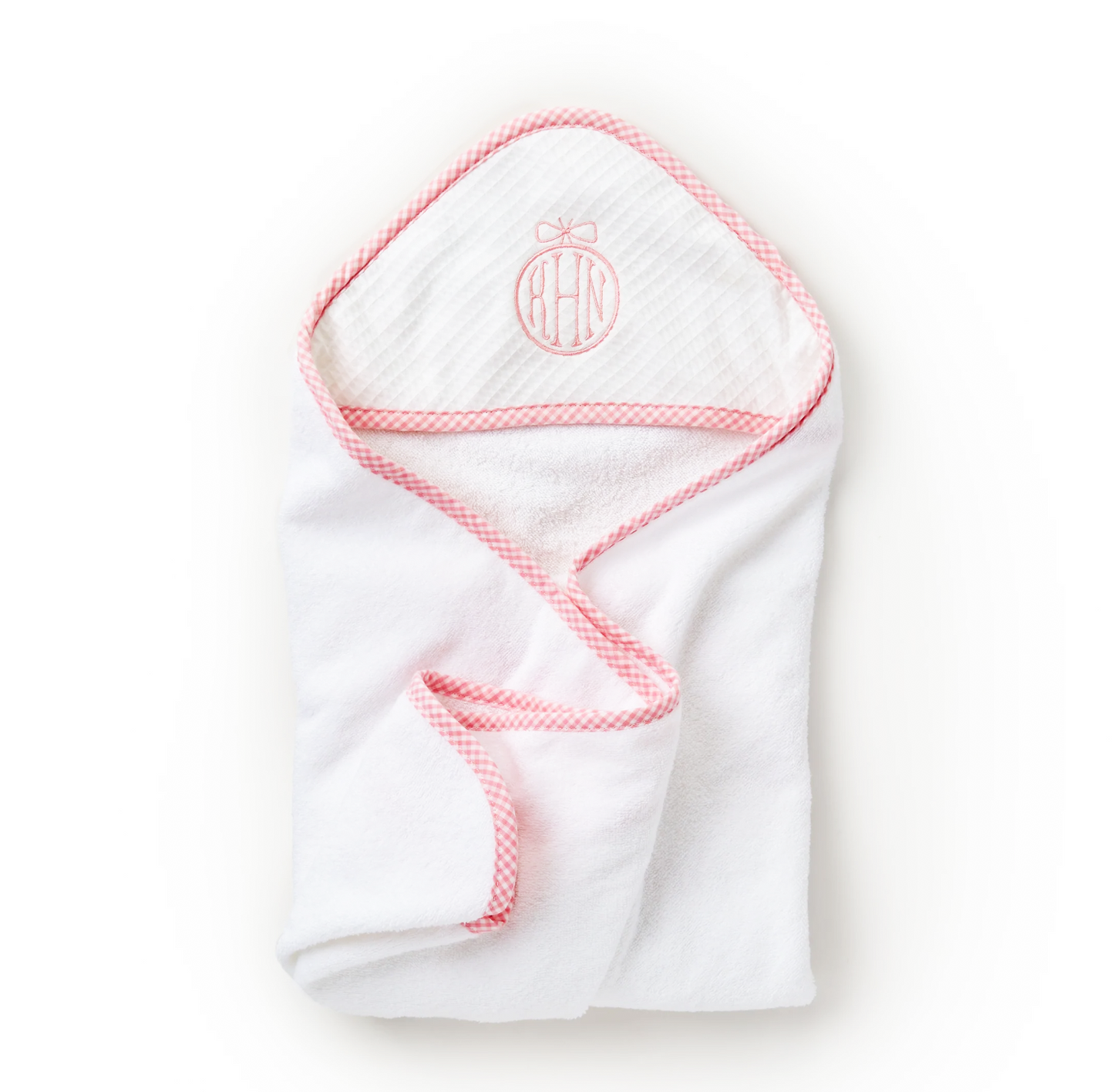 Hooded Towel, Pink Gingham Trim