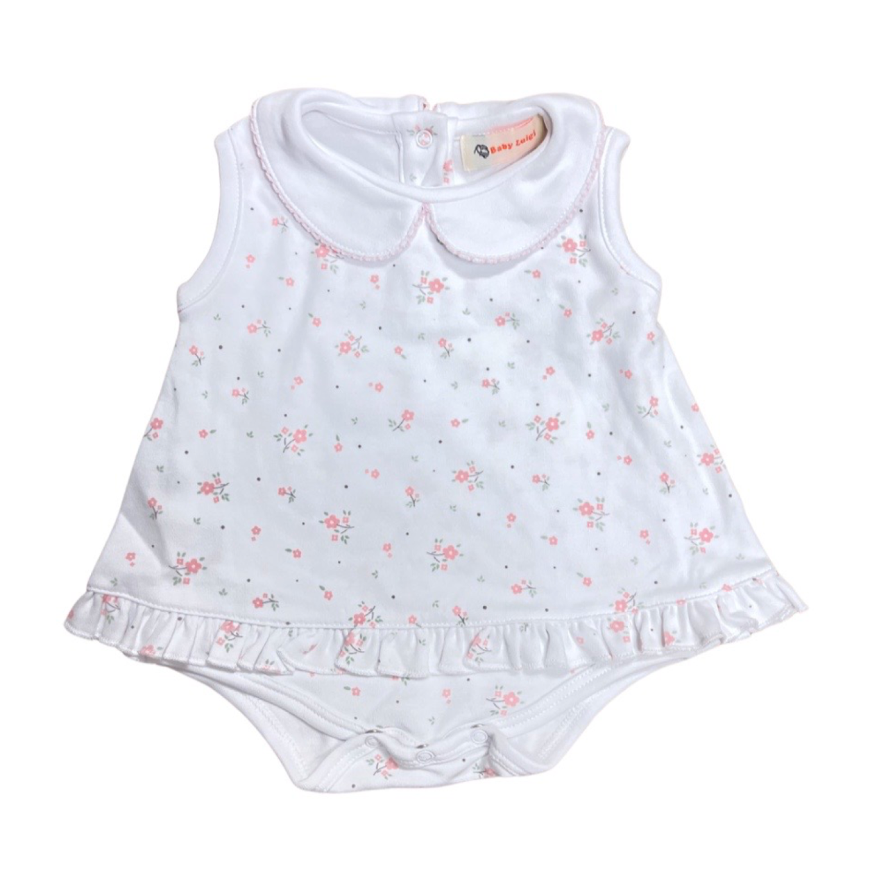 Sleeveless Collared Skirted Onesie, Light Pink Floral Print